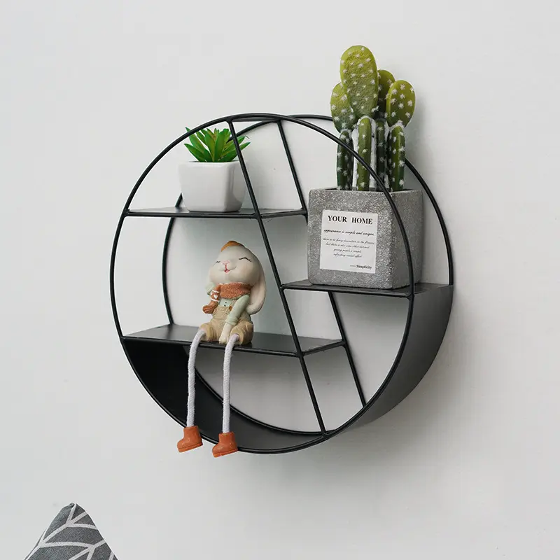 Nordic ins style creative pendant living room bedroom round wrought iron metal hanging wall storage shelf decoration rack