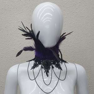 قلادة نسائية من الريش مع ريش أسود ودانتيل، إكسسوار لأزياء الهالوين التنكرية، مريحة للبالغين - Product Image 4