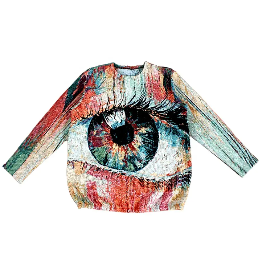 Recycelte Baumwolle Künstler Malerei Jacquard Woven Pullover Custom ized Eye Design Tapisserie Decke Pullover