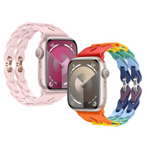 Bracelets de montre intelligente en silicone à double chaîne élastique creux respirant pour Iwatch Series 10 9 8 7 6 Multi-tailles Mode - Product Image 1