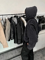 Blouson Bomber Coréen Automne Hiver Streetwear pour Homme, en Toile Épaisse, Imprimé à la Décharge, Doublure Polaire Coton, Capuche Ample, Fermeture Éclair, Motif Aigle