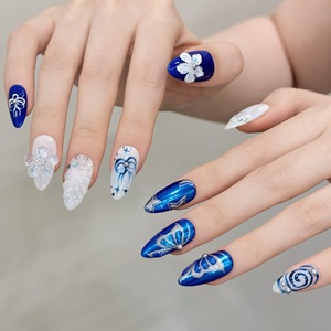 Ongles press-on œil de chat de luxe faits à la main, en acrylique épais avec strass, faux ongles - Product Image 5