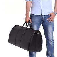 Sac de voyage en cuir noir personnalisé pour homme, grand sac de week-end, sac de nuit avec étiquette de bagage et compartiment à chaussures