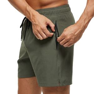 Pantalones cortos deportivos con bolsillo y cremallera en la cintura elástica para entrenamiento personalizado, ropa deportiva para correr, pantalones cortos de gimnasio para hombre en blanco con forro de malla - Product Image 3