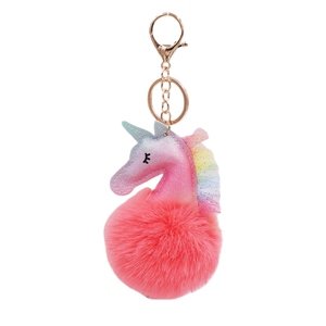 Vente en gros multi couleurs boule de fourrure mignon bouffée <span class=keywords><strong>porte</strong></span>-clés <span class=keywords><strong>pompon</strong></span> boule de fourrure peluche <span class=keywords><strong>licorne</strong></span> <span class=keywords><strong>porte</strong></span>-clés pour femmes sac à main sac breloque accessoires - Product Image 1