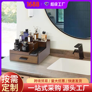 Wooden Cologne Storage Rack 4 Tier With Drawers <b>Desktop</b> Cosmetic Organizer Display <b>Shelf</b> - Product Image 5