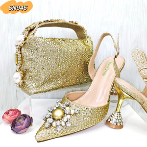 Wholesales High Quality <strong>Peach</strong> <strong>Shoes</strong> Matching Bag Set for Nigerian Party High Heel Stiletto Sandals Rhinestones <strong>Shoes</strong> - Product Image 5