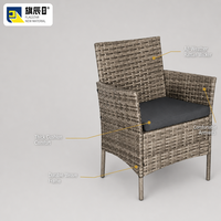 Outdoor-Gartenstuhl aus PE-Rattan, Moderner Loungesessel mit Anthrazitfarbenem Kissen, Grau-Braun Geflecht, Garten-Sitzgelegenheit