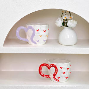 欧式手绘爱心家居陶瓷咖啡杯创意Ins风网红釉下彩心形手柄捏 - Product Image 4