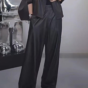 Nouveau <span class=keywords><strong>pantalon</strong></span> à jambe large taille élastique femmes <span class=keywords><strong>pantalon</strong></span> en <span class=keywords><strong>cuir</strong></span> de mouton véritable - Product Image 2