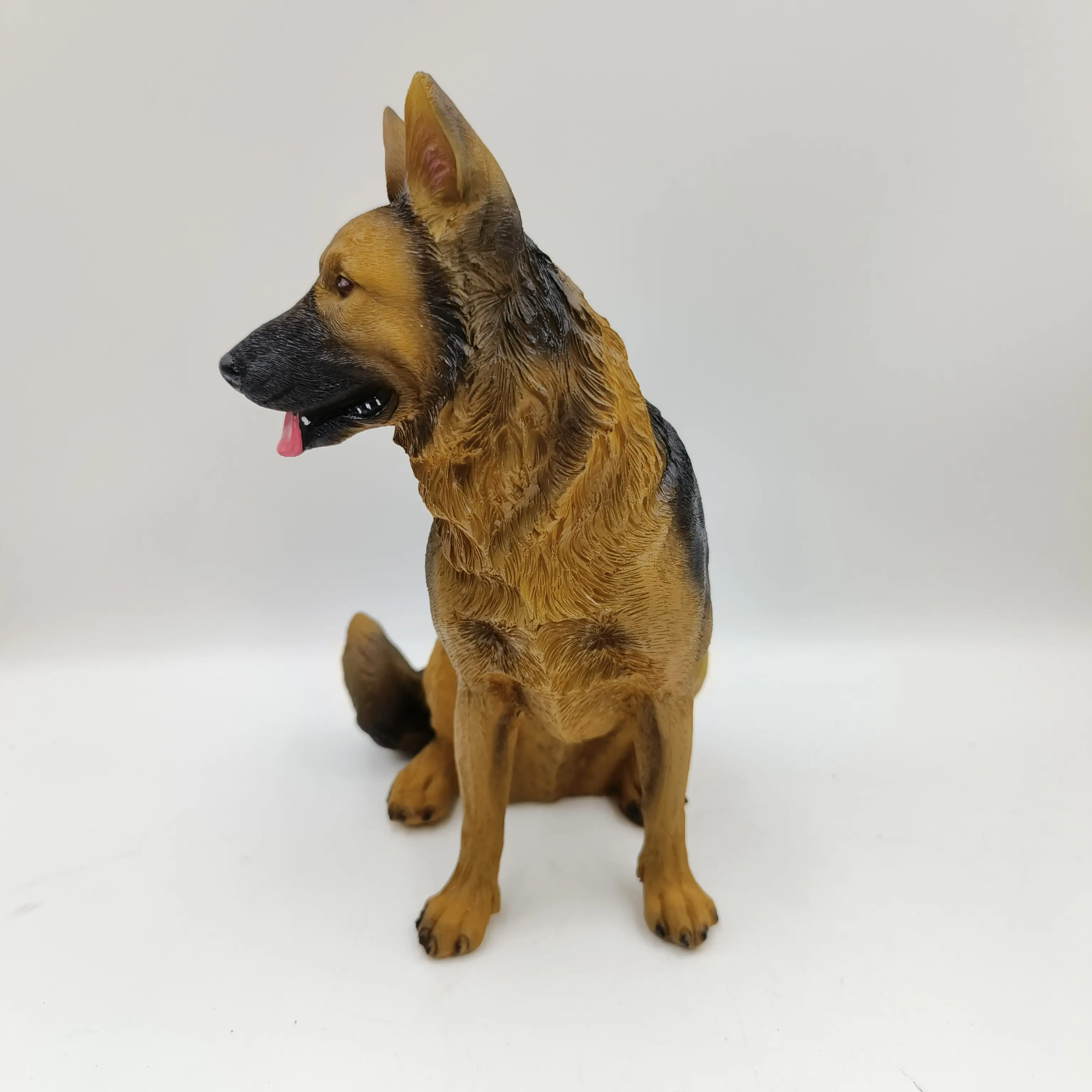 Jarra de dinheiro para cachorro lobo sentado de desenho animado, escultura de mesa artesanal em resina artificial artesanal, decoração realista para casa, animal CS