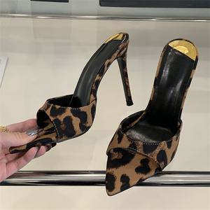 Nuevos Zapatos de Tacón Alto con Estampado de Leopardo para Mujer, Zapatos de Punta Abierta a la Moda, Transpirables, para Verano, Otoño y Primavera - Product Image 1