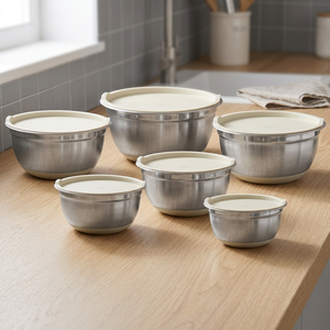 German <b>Bowl</b> With Rubber Base & Measuring Stainless Steel Top Sell India Style Rice <b>Bowl</b> Double Layer <b>Metal</b> <b>Bowl</b> With Lid - Product Image 3