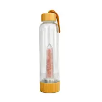 Waterdrop Glass Bottle - Transparent - 14 oz - Borosilicate Glass - Water Bottle - Bottle with Bamboo Lid - Sustainable