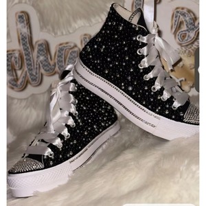Baskets de luxe argentées en cristal pour femme, avec strass et pierres précieuses rouges, chaussures à plateforme à semelle épaisse, décontractées, pour mariée et mariage - Product Image 4