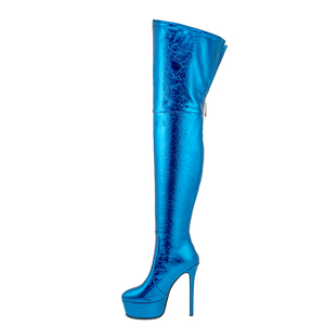 Botas Largas Metálicas con Cremallera Trasera para Mujer, Talla 47, Ajuste Ancho, Tacones Extremadamente Delgados, Plataforma Gruesa, Botines por Encima de la Rodilla, Zapatos de Baile - Product Image 1