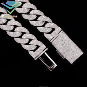 Yy ホットセール 20mm カーブドキューバンリンクチェーン VVS モアサナイト ダイヤモンドテスター合格 925スターリングシルバー 高級ジュエリー メンズネックレス - Product Image 5