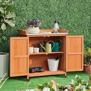 Outdoor Garden <b>Potting</b> Table <b>Large</b> Space Storage Metal-Plated Tabletop Solid Wood Construction 154 Lbs Capacity - Product Image 6