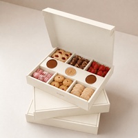 Boîte de présentation alimentaire personnalisée pour boulangerie, restaurant, bento, traiteur, plats à emporter, plateau de fête, plateau de dégustation, avec compartiments pour sauces et trempettes