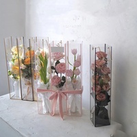 Caja de flores creativa de PVC, bolsa de flores portátil de una sola rosa a la moda festiva, transparente, con asa de cadena, venta al por mayor
