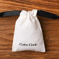 Sac de rangement en coton fait main, écologique, pour bijoux, avec rubans noirs, vente en gros d'usine