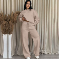 Ensemble deux pièces décontracté et confortable pour femme : sweat-shirt à col rond et pantalon large à cordon de serrage – Meilleures ventes