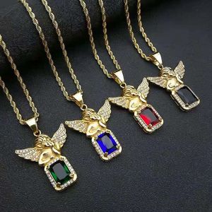 Yunnique – collier avec pendentif ange Hip Hop, en acier inoxydable plaqué or, zircone cubique, bijoux de fête, pendentif unisexe à la mode - Product Image 1