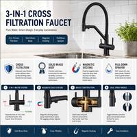 Robinet de cuisine en laiton à double poignée, avec cartouche céramique, bec pivotant, à montage sur plan, capteur sans contact pour eau potable directe