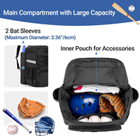 Sac de baseball pour adultes et jeunes Sac à dos de baseball Sac de softball avec support de casque Compartiment à chaussures