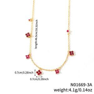 Collier ras du <span class=keywords><strong>cou</strong></span> en cuivre plaqué or avec pendentif trèfle en zircon cubique coloré et délicat, motif petite fleur, pour <span class=keywords><strong>femme</strong></span>, bijoux superposables, 20 couleurs, vente en gros - Product Image 5