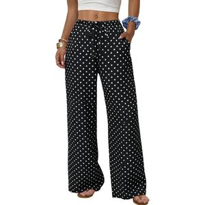 Women's Linen Palazzo Pants Wide Leg High Waist <b>Flowy</b> Beach Trousers With Pockets Breathable Summer Wear - Product Image 1
