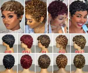 Perruque Courte Bob Frisée Cheveux Brésiliens, Dentelle Frontale 13x4, Noeuds Blanchis, <span class=keywords><strong>Coupe</strong></span> Pixie avec Baby Hair - Product Image 5