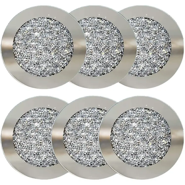 Modern sederhana grosir dekorasi tatakan berlian imitasi cermin kaca tatakan gelas perak