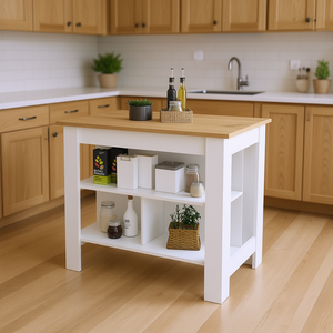 Rockaway 3-<b>Shelf</b> <b>Kitchen</b> Island White And Light Oak Modern Design Storage <b>For</b> <b>Kitchen</b> - Product Image 2