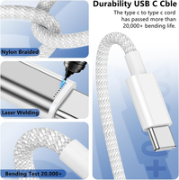 Câble USB-C double durable en nylon tressé 60W, 1M (3FT), 2M (6FT), 3M, pour chargement rapide Type-C vers Type-C, compatible iPhone 17, 16 Pro Max, iPad