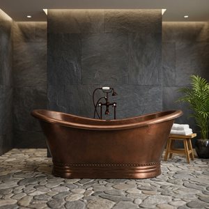 Base de Pedestal de Lujo para Bañera, Hecha a Mano, con Diseño de Doble Zapatilla Martillada y Acabado de Cobre Brillante, Independiente para Baño - I H C - Product Image 3