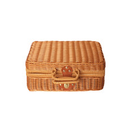 Boîte de rangement vintage en rotin tressé à la main, boîte décorative pour cadeaux, souvenir, accessoire de photographie, organisateur ménager