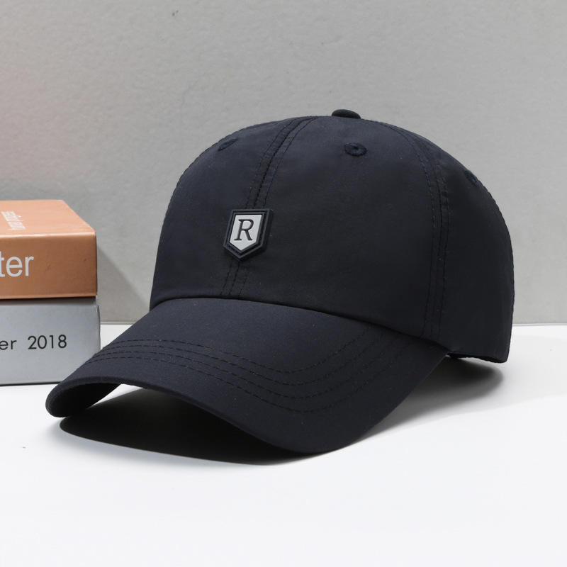 Navy blue leather label r