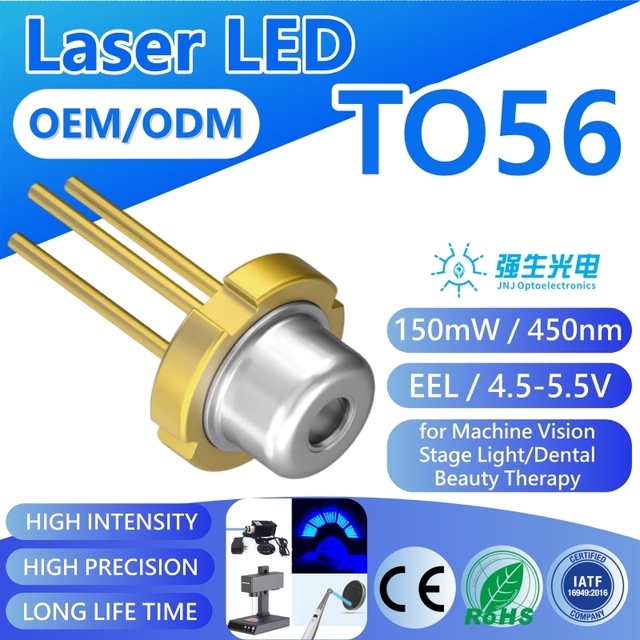 JNJ TO56 450nm 150mW Blue Light EEL Laser Diodes Factory Price for Small Large Spot for Dental Beauty Industry Custom Angle