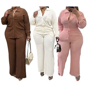 Women's Stretch Long-Sleeve Multiple Pockets Shirt With Pressed Creases Wide-Leg <b>Pants</b> Casual 2-Piece Set Fashion - Product Image 3