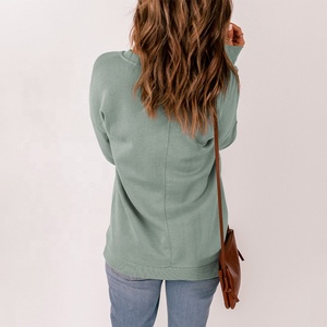 JL0922C Color sólido Top sudadera de mujer sudaderas con capucha con cuello en V bolsillo manga larga pulóver suelto polar sudadera vestido de mujer - Product Image 3