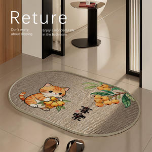 Tapis de bain ovale en forme de chat de dessin animé, imitation lin, absorbant, séchage rapide, antidérapant, lavable, tapis de salle de bain - Product Image 1