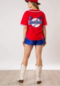 Vendita calda 100% di cotone <span class=keywords><strong>con</strong></span> paillettes da Baseball maglietta larga in Jersey personalizzato <span class=keywords><strong>con</strong></span> <span class=keywords><strong>bottoni</strong></span> per la giornata sportiva <span class=keywords><strong>con</strong></span> paillettes maglietta da Baseball da <span class=keywords><strong>donna</strong></span> - Product Image 3