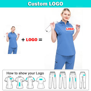 Combinaisons médicales unisexes personnalisées avec logo, manches courtes confortables, pour spa, clinique, infirmière, hôpital, salon de beauté, polyester et élasthanne - Product Image 2