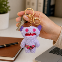 Porte-clés Monstre Violet en Peluche Écologique et Durable en Polyester, Breloque de Sac Adorable Animal en Peluche, Doux, Kawaii, Logo Personnalisé, Jouet Unisexe