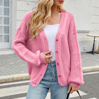 Vente Chaude Cardigan en Maille Torsadée Col V Manches Longues Style Décontracté Ample Automne Hiver