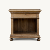 Table de chevet ouverte de style RH en chêne James, de qualité supérieure, avec 1 tiroir et moulures dentelées, rangement classique américain pour chambre à coucher