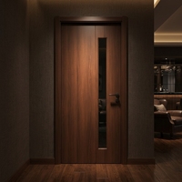 Porte intérieure moderne en PVC MDF noyer foncé avec bande de verre verticale minimaliste pour hôtel et bureau (vente en gros)