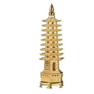 5,1 ''сплав фэншуй 9 уровень пагода Wenchang башня Статуя защита бизнес поднимается стол Декор Коллекционная золотистого цвета