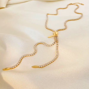 Kalung Rumbai Berhiaskan Berlian dengan Resleting, Perhiasan Fashion 2025, Dapat Disesuaikan, Full ZIRCON, Baja Anti Karat Berlapis Emas - Product Image 3